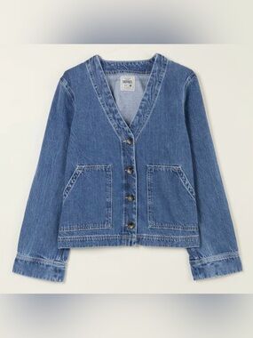 Fatface Women's Medium Blue V-Neck Denim Jacket 16 Plus Womens